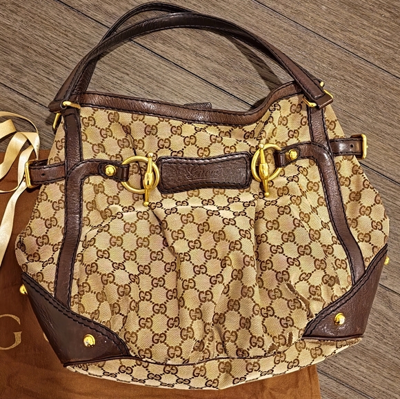 GUCCI Jockey Tote - Canvas with gold hardware - Pre-owned - Picture 5 of 17